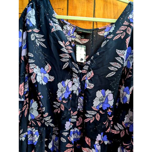 Lane Bryant Top Shirt Blouse Plus Size 38/40 7X Blue Floral Long Ruffle Sleeves - Picture 4 of 6